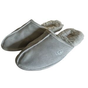 UGG Mens SCUFF Suede & Sheepskin Slippers in Light Gray Size 12